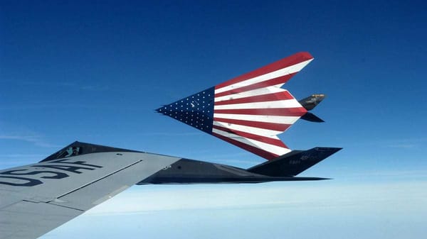 F-117 Nighthawk with USA Flag.