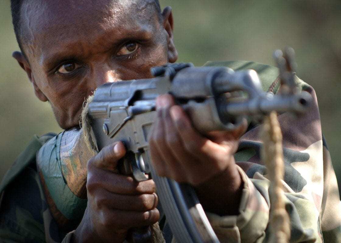 Ethiopian soldier aiming with an AK-47. Image: Creative Commons
