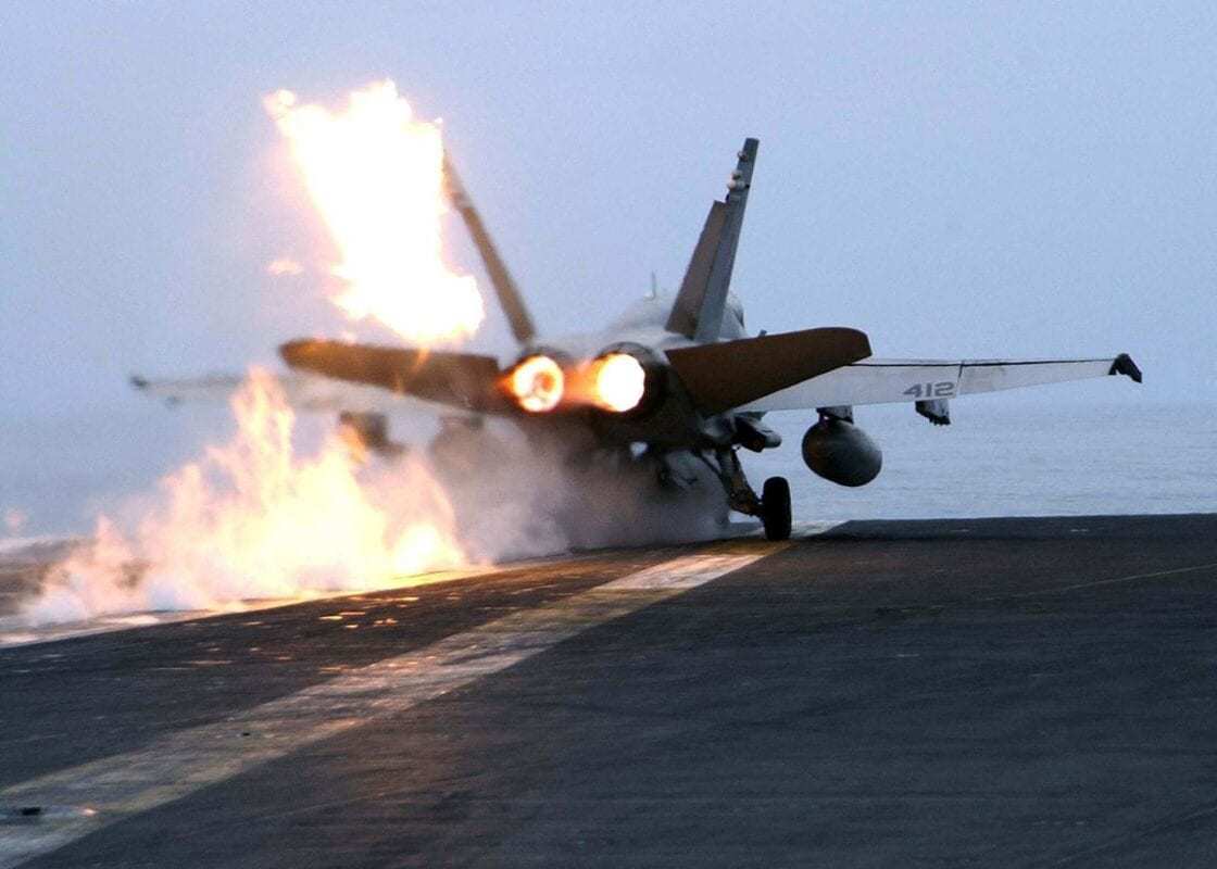 F/A-18 on Aircraft Carrier Deck.