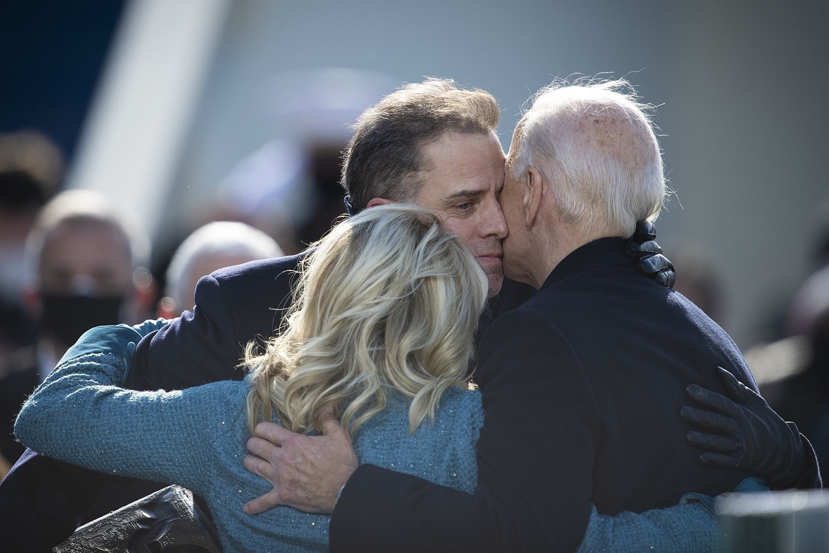 President Joe Biden hugs his family during the 59th Presidential Inauguration ceremony in Washington, Jan. 20, 2021. President Joe Biden and Vice President Kamala Harris took the oath of office on the West Front of the U.S. Capitol. (DOD Photo by Navy Petty Officer 1st Class Carlos M. Vazquez II)