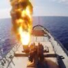 Russian Naval vessels firing a cruise missile. Image Credit: Screenshot from YouTube.