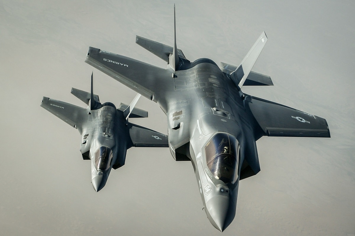 Two U.S. Marine Corps F-35B Lightning II's assigned to the Marine Fighter Attack Squadron 211, 13th Marine Expeditionary Unit, fly a combat mission over Afghanistan, Sept. 27, 2018. During this mission the F-35B conducted an air strike in support of ground clearance operations, and the strike was deemed successful by the ground force commander. The F-35B combines next-generation fighter characteristics of radar-evading stealth, supersonic speed, fighter agility and advanced logistical support with the most powerful and comprehensive integrated sensor package of any fighter aircraft in the U.S. inventory, providing the commander of U.S. Naval Forces Central Command (NAVCENT) significantly improved capability to approach missions from a position of strength. (U.S. Air Force Photo by Staff Sgt. Corey Hook)
