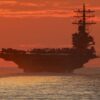 The Navy’s only forward-deployed aircraft carrier USS Ronald Reagan (CVN 76) transits the South China Sea with the Arleigh Burke-class guided missile destroyer USS Halsey (DDG 97) and the Ticonderoga-class guided-missile cruiser USS Shiloh (CG 67). From U.S. Navy