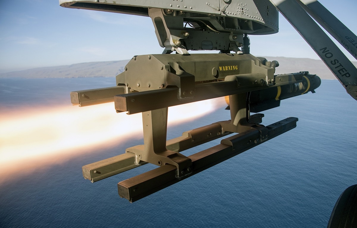 An AGM-114B Hellfire missile is launched from an MH-60S Seahawk helicopter, attached to Helicopter Sea Combat Squadron Eight (HSC-8), during a live fire exercise in San Clemente, Calif., Feb. 4, 2015. HSC-8 provides vertical lift Search and Rescue, Logistics, Anti-Surface Warfare, Special Operations Forces Support, and Combat Search and Rescue capabilities for Carrier Air Wing Eleven (CVW-11) in support of the USS Nimitz (CVN-68) and Carrier Strike Group Eleven (CSG-11) operations. (U.S. Navy photo by Mass Communication Specialist 2nd Class Daniel M. Young/Released)
