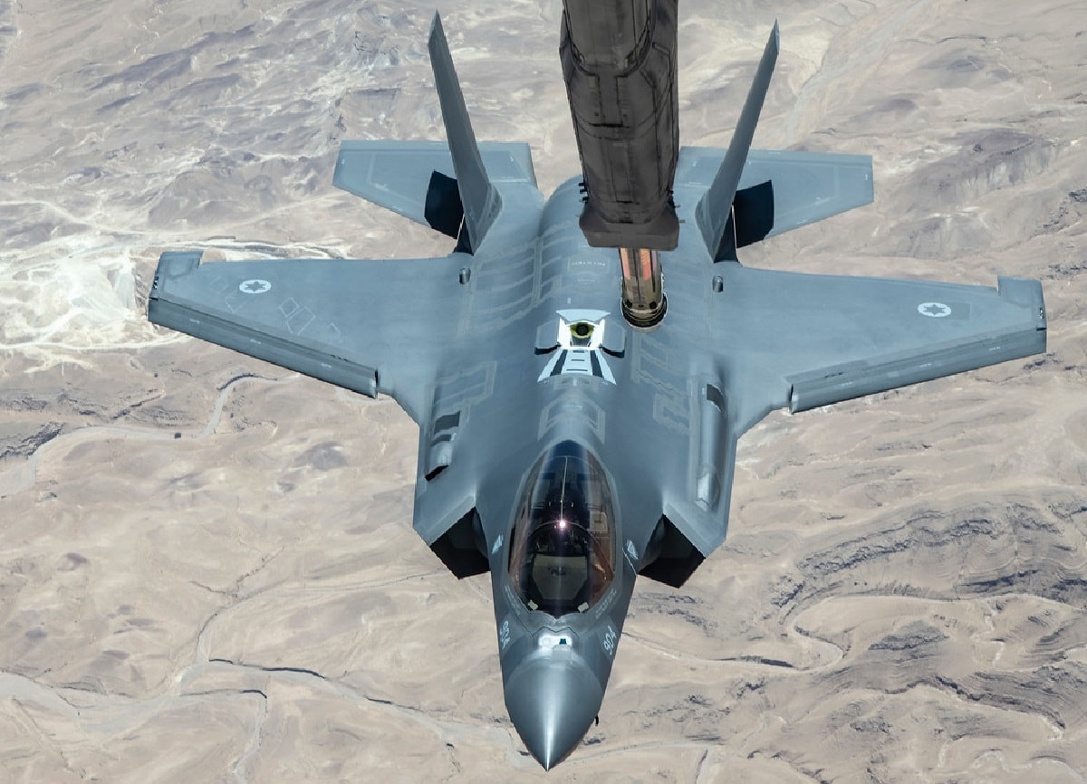 AL DHAFRA AIR BASE, United Arab Emirates -- An Israeli F-35 Lightning II approaches a KC-10 Extender (908th Expeditionary Refueling Squadron here) to refuel during Enduring Lightning II exercise over Israel Aug. 2, 2020. While forging a resolute partnership, the allies train to maintain a ready posture to deter against regional aggressors. . (U.S. Air Force photo by Master Sgt. Patrick OReilly)