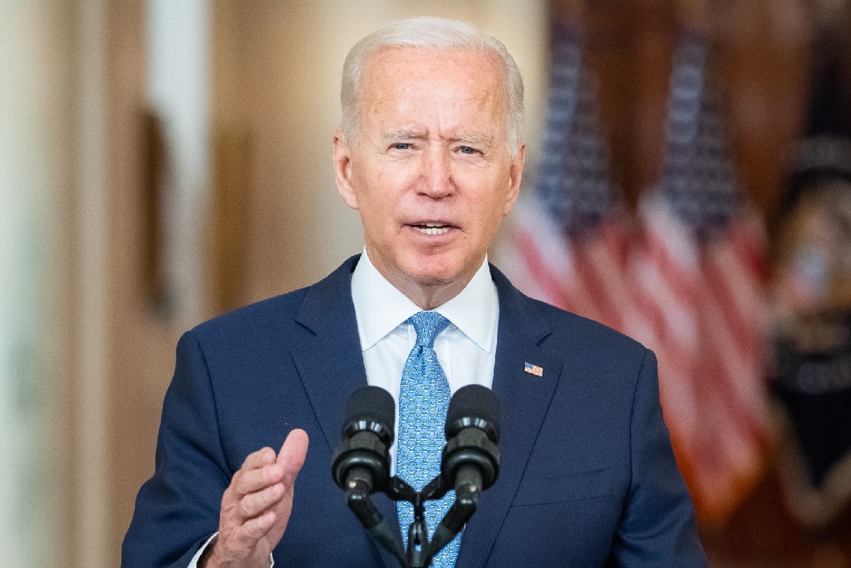 President Joe Biden delivers remarks on ending the war in Afghanistan, Tuesday, August 31, 2021, in front of the Cross Hall of the White House. (Official White House Photo by Adam Schultz)