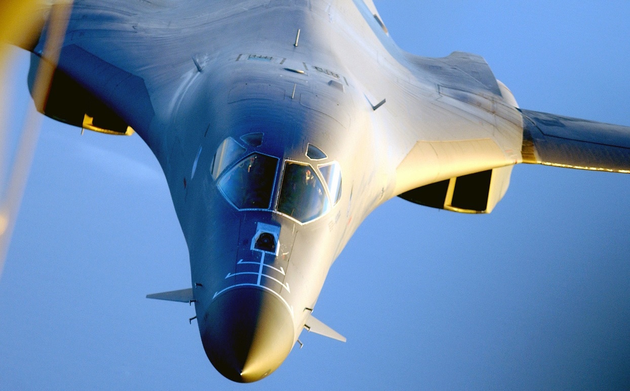 A B-1B Lancer from the 28th Air Expeditionary Wing (EW), maneuvers to receive fuel while on a bombing mission, in support of Operation ENDURING FREEDOM. Image Credit: Creative Commons.