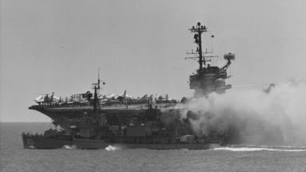 USS Forrestal on fire in 1967. Image Credit: US Navy.