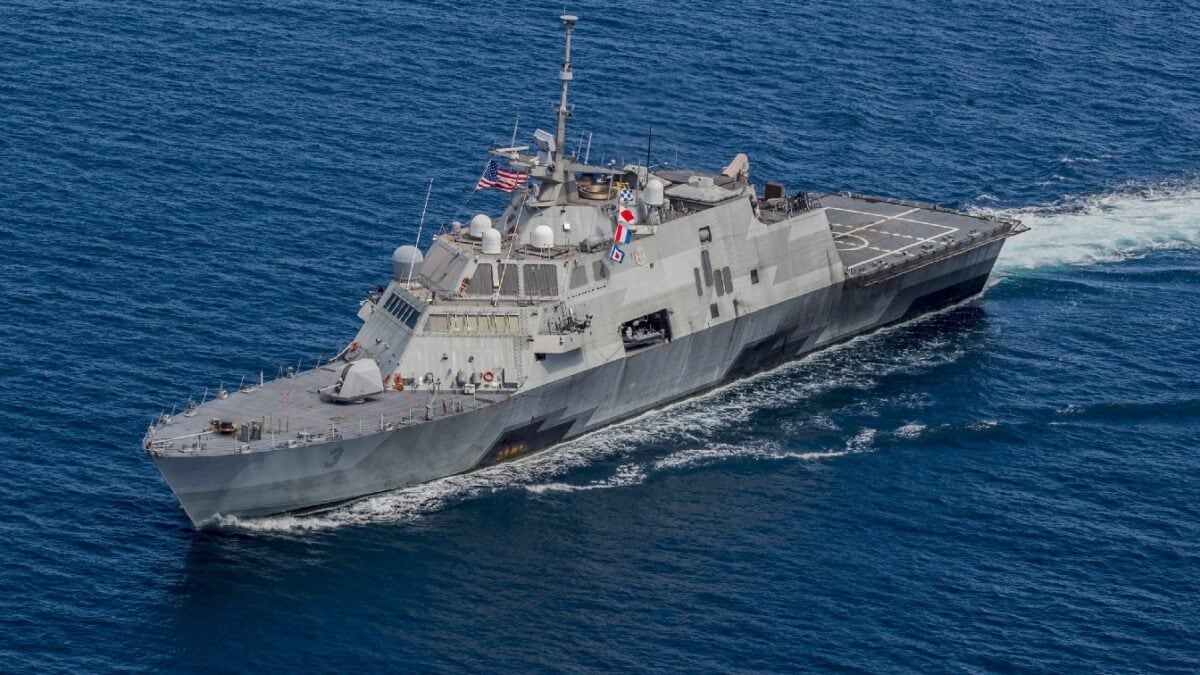 (Aug. 19, 2015) The littoral combat ship USS Fort Worth (LCS 3) assembles in formation with ships from the Royal Malaysian Navy as part of Cooperation Afloat Readiness and Training (CARAT) Malaysia 2015. CARAT is an annual, bilateral exercise series with the U.S. Navy, U.S. Marine Corps and the armed forces of nine partner nations. (U.S. Navy photo by Mass Communication Specialist 2nd Class Joe Bishop/Released)