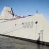(Oct. 15, 2016) The Navy's newest and most technologically advanced warship, USS Zumwalt (DDG 1000), is moored to the pier during a commissioning ceremony at North Locust Point in Baltimore. (U.S. Navy photo by Petty Officer 1st Class Nathan Laird/Released)
