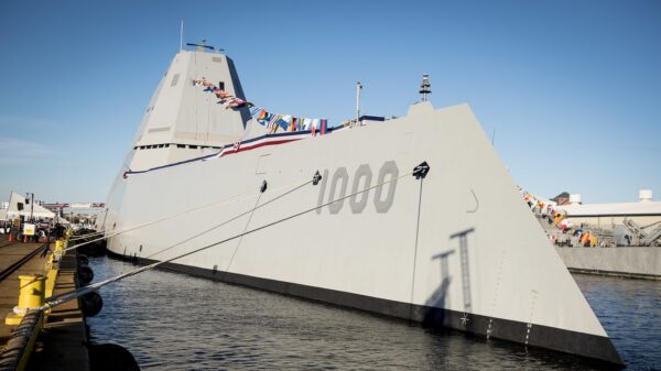 (Oct. 15, 2016) The Navy's newest and most technologically advanced warship, USS Zumwalt (DDG 1000), is moored to the pier during a commissioning ceremony at North Locust Point in Baltimore. (U.S. Navy photo by Petty Officer 1st Class Nathan Laird/Released)