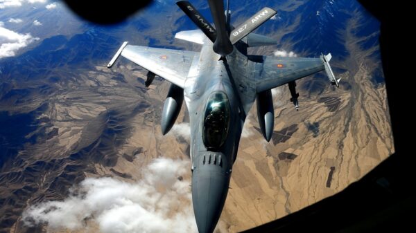 A Belgian F-16 Fighting Falcon receives fuel from a KC-135 Stratotanker, assigned to the 340th Expeditionary Air Refueling Squadron, while flying over Afghanistan in support of Operation Enduring Freedom, Feb. 25, 2011. (U.S. Air Force photo/Master Sgt. William Greer)