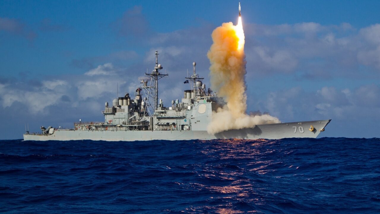 A Standard Missile-3 (SM-3) Block 1B interceptor missile is launched from the guided-missile cruiser USS Lake Erie (CG 70) during a Missile Defense Agency and U.S. Navy test in the mid-Pacific. The SM-3 Block 1B successfully intercepted a target missile that had been launched from the Pacific Missile Range Facility at Barking Sands in Kauai, Hawaii. Lake Erie detected and tracked the target with its on board AN/SPY-1 radar. The event was the third consecutive successful intercept test of the SM-3 Block IB missile. (U.S. Navy photo/Released)