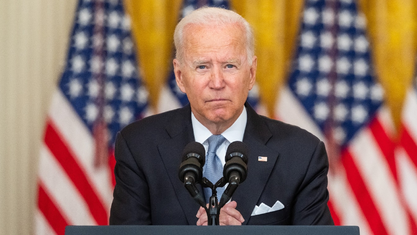 President Joe Biden delivers remarks on the situation in Afghanistan, Monday, August 16, 2021 in the East Room of the White House. (Official White House Photo by Adam Schultz)