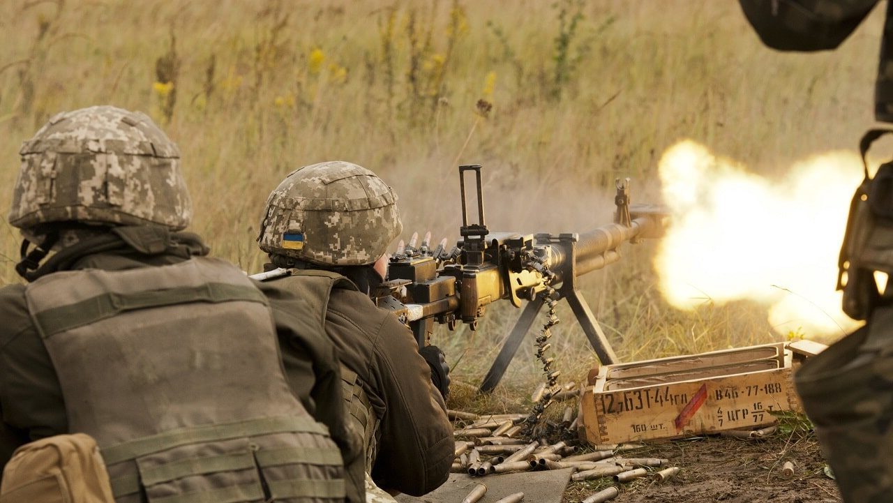 Soldiers with the Ukrainian army’s 1st Battalion, 95th Separate Airmobile Brigade train with a DShK 12 mm machine gun during their training cycle at the Yavoriv Combat Training Center on the International Peacekeeping and Security Center near Yavoriv, Ukraine on Sept. 6.