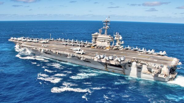 The aircraft carrier USS Theodore Roosevelt (CVN 71) transits the Pacific Ocean Jan. 25, 2020. The Theodore Roosevelt Carrier Strike Group is on a scheduled deployment to the Indo-Pacific. (U.S. Navy photo by Mass Communication Specialist Seaman Alexander Williams)