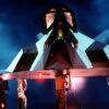 A back lit front view of a F-117A Stealth Fighter aircraft. From Airman Magazine's February 1995 issue article "Streamlining Acquisition 101".