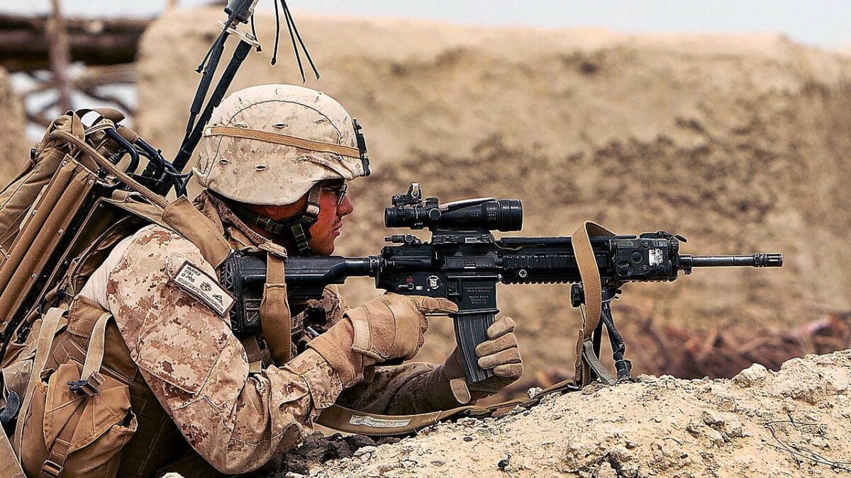 120322-M-PH863-005 U.S. Marine Corps Lance Cpl. Leobardo Nunez provides security during a census patrol through a village near Khan Neshin, Afghanistan, on March 22, 2012.  Nunez is an infantry automatic rifleman assigned to Alpha Company, 1st Light Armored Reconnaissance Battalion.  DoD photo by Cpl. Alfred V. Lopez, U.S. Air Force.  (Released)