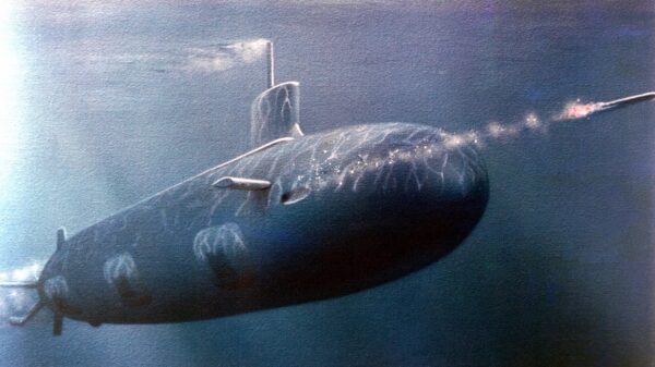 An artist's concept of the nuclear-powered submarine SEAWOLF (SSN-21).