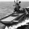 The U.S. Navy aircraft carrier USS Intrepid (CVS-11) underway in the South China Sea en route to Yankee Station off the coast of Vietnam in 1968. Intrepid, with assigned Attack Carrier Air Wing 10 (CVW-10), was deployed to Vietnam from 4 June 1968 to 9 February 1969.