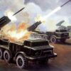 An artist's concept of several Soviet 220mm BM-27 multiple rocket launchers in operation. Image Credit: Creative Commons.
