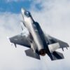 A U.S. Air Force F-35A Lightning II, assigned to the 63rd Fighter Squadron, Luke Air Force Base, Ariz., climbs to a higher altitude Aug. 26, 2019, at the Barry M. Goldwater Range near Gila Bend, Ariz. Pilots use the airspace in Gila Bend to train dropping ordnance and conducting strafing passes. (U.S. Air Force photo by Airman 1st Class Aspen Reid)