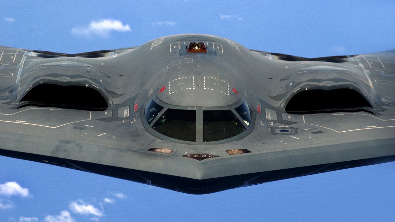 A U.S. Air Force B-2 Spirit "Stealth" bomber, 393rd Expeditionary Bomb Squadron, 509th Bomb Wing, Whiteman Air Force Base, Mo., flies over the Pacific Ocean after a recent aerial refueling mission, May 2, 2005. The Bombers are deployed to Anderson Air Force Base, Guam, as part of a rotation that has provided the U.S. Pacific Command a continous bomber presence in the Asian Pacific region since February 2004, enhancing regional security and the U.S. commitment to the Western Pacific. (U.S. Air Force photo by Tech Sgt. Cecilio Ricardo) (Released)