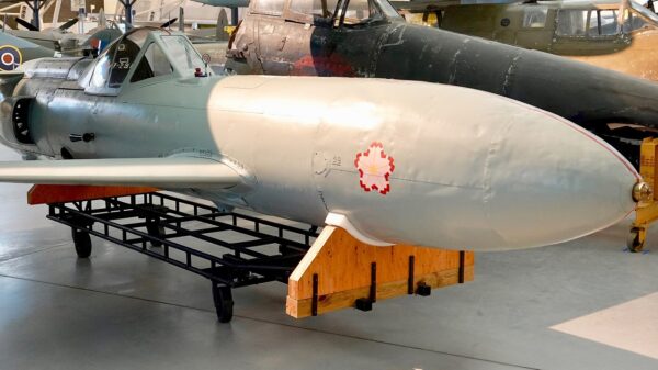 The Ohka (Cherry Blossom) Model 22 was designed to allow a pilot with minimal training to drop from a Japanese navy bomber at high altitude and guide his aircraft with its warhead at high speed into an Allied warship. Image Credit: Creative Commons.