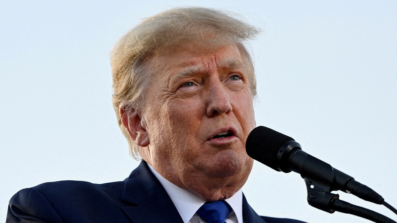 Former U.S. President Donald Trump speaks during a rally to boost Ohio Republican candidates ahead of their May 3 primary election, at the county fairgrounds in Delaware, Ohio, U.S. April 23, 2022. REUTERS/Gaelen Morse/File Photo/File Photo