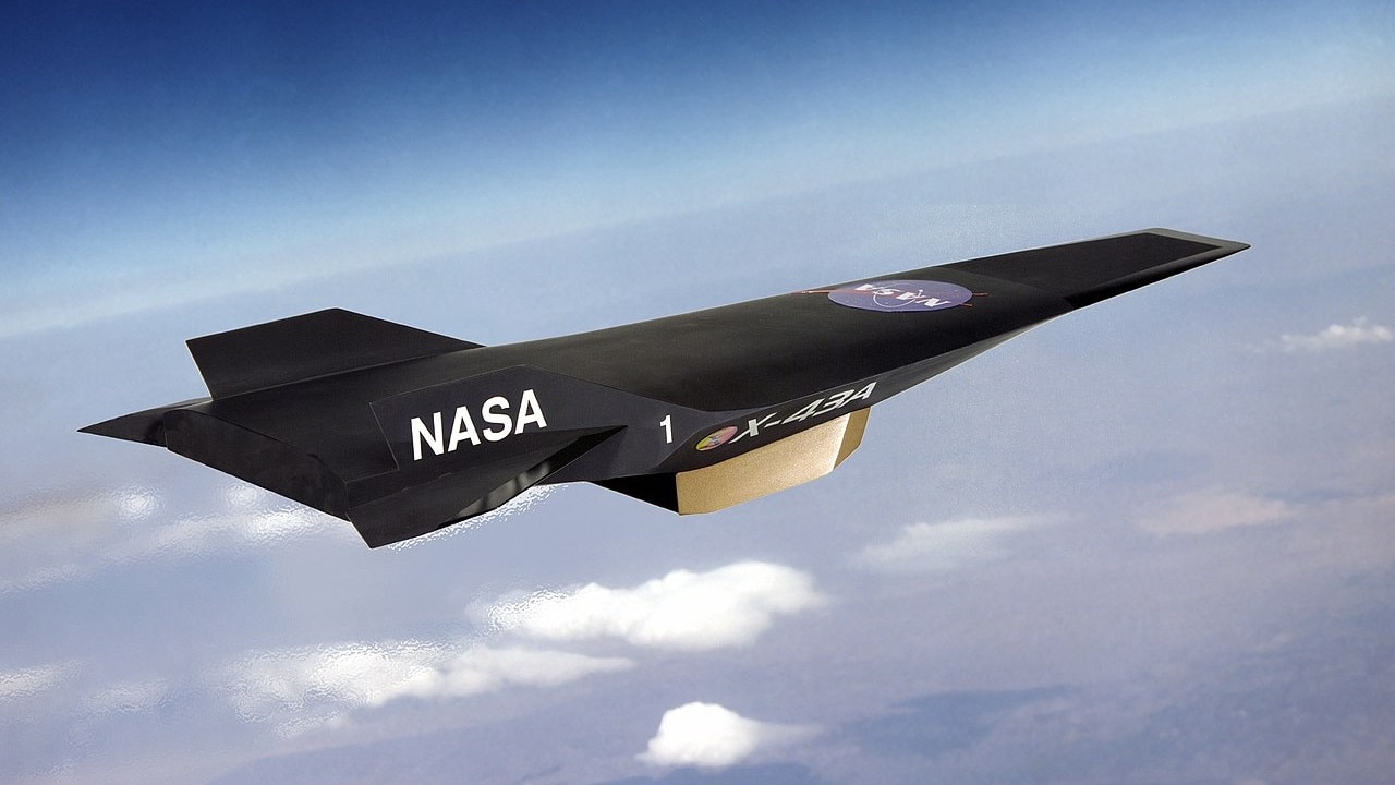 Image: Creative Commons. An artist's conception of the X-43A Hypersonic Experimental Vehicle, or "Hyper-X" in flight. The X-43A was developed to flight test a dual-mode ramjet/scramjet propulsion system at speeds from Mach 7 up to Mach 10 (7 to 10 times the speed of sound, which varies with temperature and altitude).