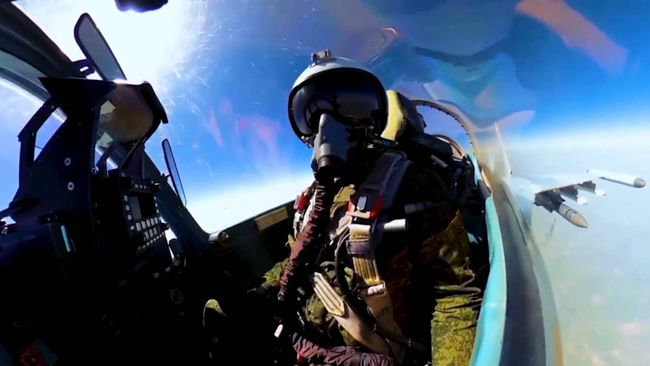 Russia pilot behind the controls of a Su-35S. Image Credit: Twitter Video Screenshot.