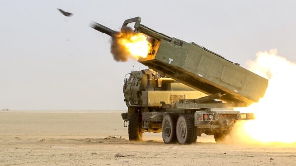 U.S. Soldiers assigned to the 65th Field Artillery Brigade fire a High Mobility Artillery Rocket System (HIMARS) during a joint live-fire exercise with the Kuwait Land Forces, Jan. 8, 2019, near Camp Buehring, Kuwait. The U.S. and Kuwaiti forces train together frequently to maintain a high level of combat readiness and to maintain effective communication between the two forces. (U.S. Army photo by Sgt. Bill Boecker)