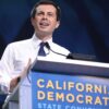 Then Mayor Pete Buttigieg speaking with attendees at the 2019 California Democratic Party State Convention at the George R. Moscone Convention Center in San Francisco, California.