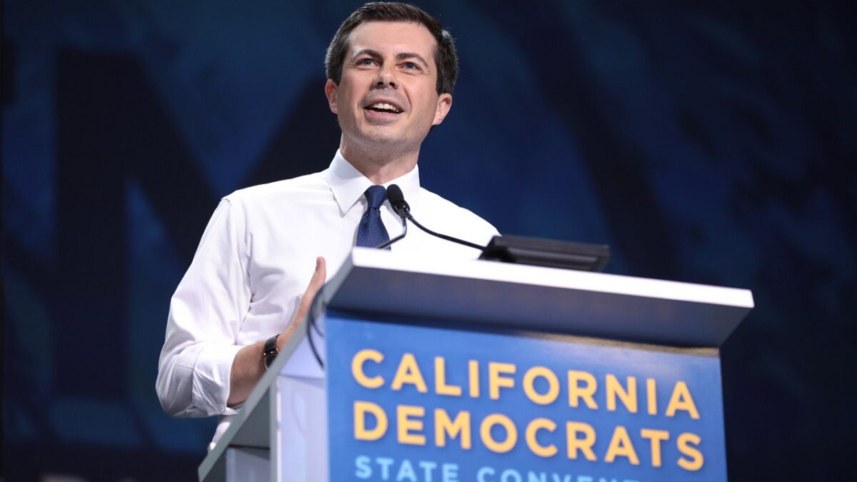 Then Mayor Pete Buttigieg speaking with attendees at the 2019 California Democratic Party State Convention at the George R. Moscone Convention Center in San Francisco, California.