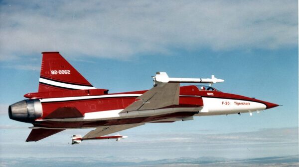 Northrop F-20 (S/N 82-0062) in flight. (U.S. Air Force photo)