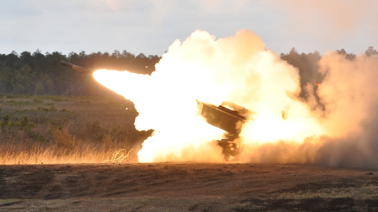 A HIMARS Multiple Launch Rocket System fires during a training session at Camp Blanding Joint Training Center, Fla., March 9, 2012. HIMARS (High Mobility Artillery Rocket System) is the newest asset of the Florida Army National Guard's 3rd Battalion, 116th Field Artillery Regiment.