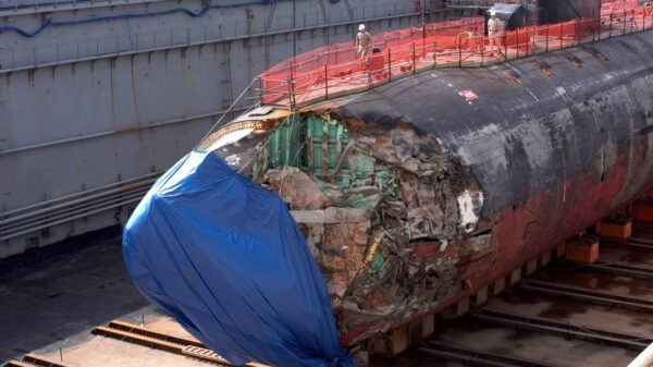 The U.S. Navy's USS San Francisco after hitting an underwater mountain. Image Credit: Creative Commons.