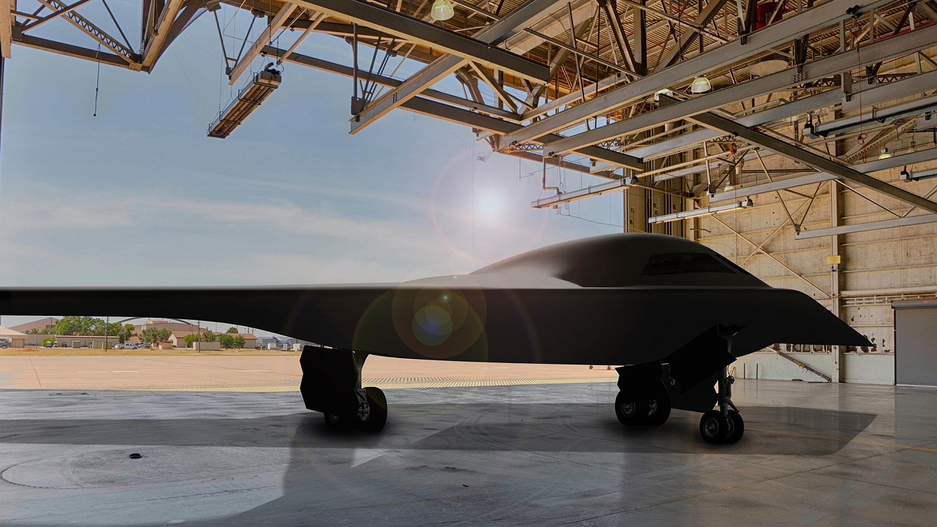 Artist rendering of a B-21 Raider concept in a hangar at Dyess, Air Force Base, Texas, one of the future bases to host the new airframe. (Courtesy photo by Northrop Grumman)