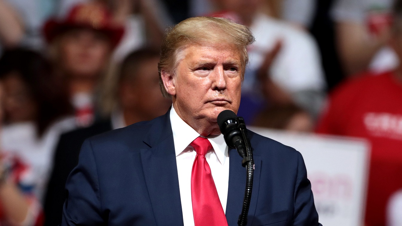 President of the United States Donald Trump speaking with supporters at a "Keep America Great" rally at Arizona Veterans Memorial Coliseum in Phoenix, Arizona.