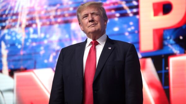 Former President of the United States Donald Trump speaking with attendees at the "Rally to Protect Our Elections" hosted by Turning Point Action at Arizona Federal Theatre in Phoenix, Arizona. By Gage Skidmore.