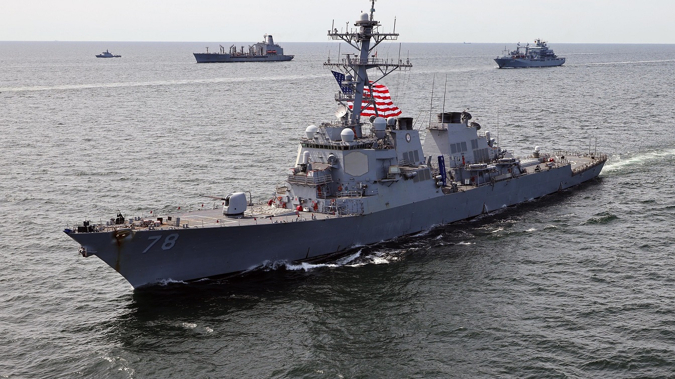 BALTIC SEA (June 6, 2022) The Arleigh Burke-class guided-missile destroyer USS Porter (DDG 78) sails in formation in the Baltic Sea, June 6, 2022, during exercise BALTOPS22. BALTOPS 22 is the premier maritime-focused exercise in the Baltic Region. The exercise, led by U.S. Naval Forces Europe-Africa, and executed by Naval Striking and Support Forces NATO, provides a unique training opportunity to strengthen combined response capabilities critical to preserving freedom of navigation and security in the Baltic Sea. (U.S. Navy photo) 220606-N-NO901-3008