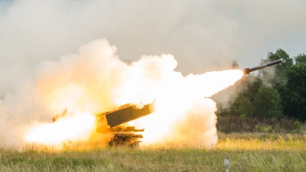 M142 High Mobility Artillery Rocket System (HIMARS) vehicles with 1st Battalion, 181st Field Artillery Regiment, Tennessee Army National Guard participating in Saber Strike 17 execute a fire mission at Bemoko Piskie, Poland, June 16, 2017. This year’s exercise includes integrated and synchronized deterrence-oriented training designed to improve interoperability and readiness of the 20 participating nations’ militaries. (U.S. Army photo by Markus Rauchenberger)