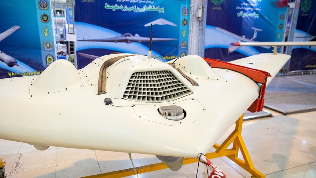 Saegheh-2 UAV at the Eqtedar 40 defence exhibition in Tehran.