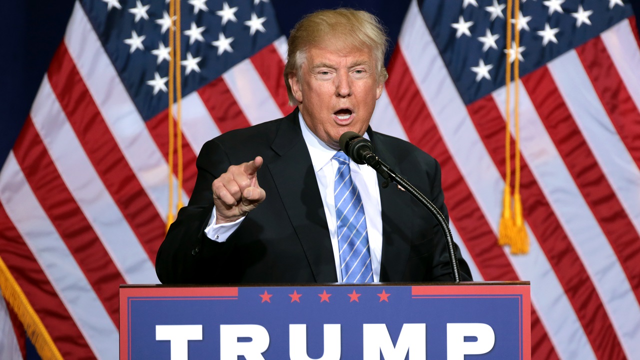 Donald Trump speaking to supporters at an immigration policy speech at the Phoenix Convention Center in Phoenix, Arizona.