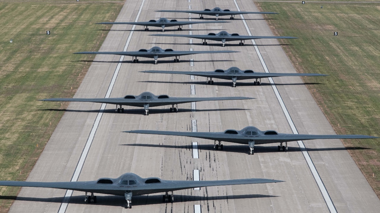 B-2 Spirit stealth bombers assigned to Whiteman Air Force Base taxi and take-off during exercise Spirit Vigilance on Whiteman Air Force Base on November 7th, 2022. Routine exercises like Spirit Vigilance assure our allies and partners that Whiteman Air Force Base is ready to execute nuclear operations and global strike anytime, anywhere. (U.S. Air Force photo by Airman 1st Class Bryson Britt)