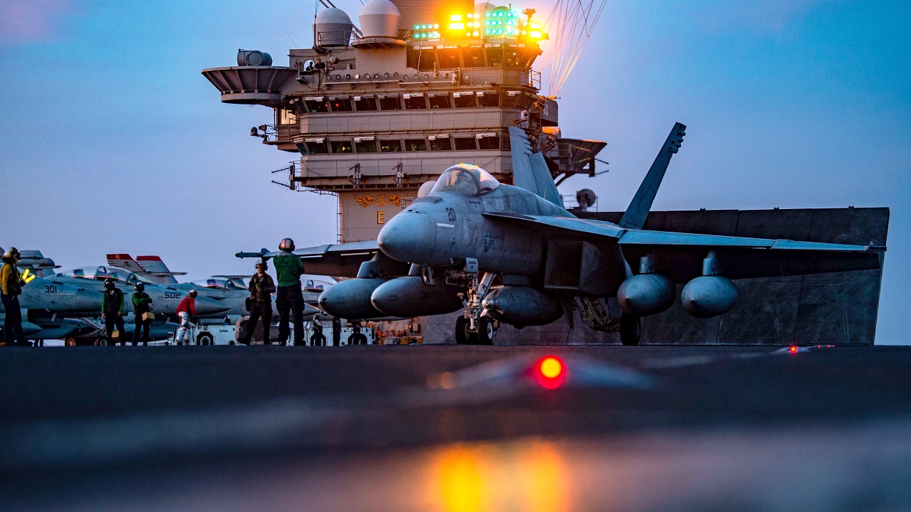 MEDITERRANEAN SEA (Aug. 24, 2022) An F/A-18E Super Hornet attached to the “Fighting Checkmates” of Strike Fighter Squadron (VFA) 211 prepares to launch from the flight deck of the Nimitz-class aircraft carrier USS Harry S. Truman (CVN 75), Aug. 24, 2022. The Harry S. Truman Carrier Strike Group is on a scheduled deployment in the U.S. Naval Forces Europe area of operations, employed by U.S. 6th Fleet to defend U.S., allied and partner interests. (U.S. Navy photo by Mass Communication Specialist 3rd Class Jack Hoppe).