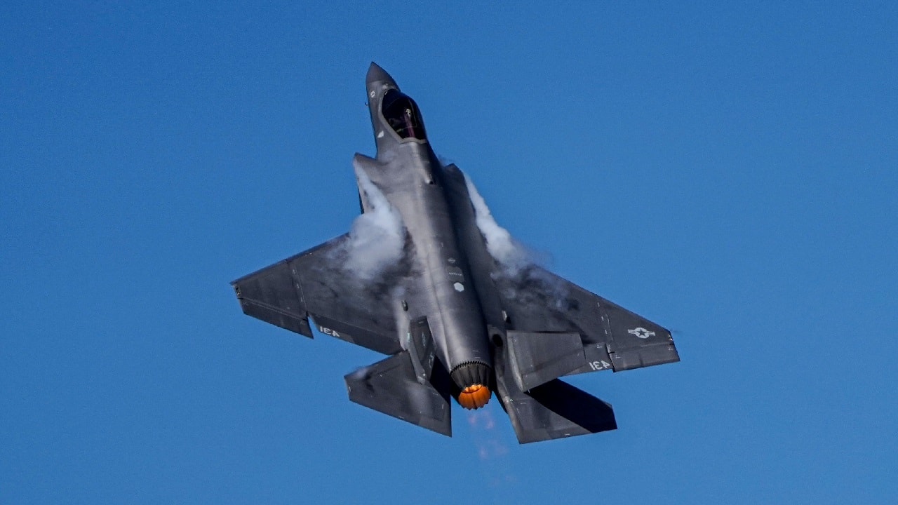 An F-35 Lightning II flies at the Blue Angels Homecoming Air Show at Naval Air Station Pensacola, Florida, Nov. 11, 2022. The NAS Pensacola Blue Angels Homecoming Air Show is one of Pensacola's largest events, attracting 150,000-180,000 spectators during the two-day event. (U.S. Air Force photo by Airman 1st Class Trenten Walters)