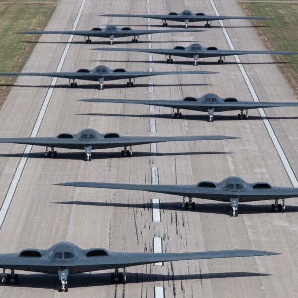 B-2 Spirit stealth bombers assigned to Whiteman Air Force Base taxi and take-off during exercise Spirit Vigilance on Whiteman Air Force Base on November 7th, 2022. Routine exercises like Spirit Vigilance assure our allies and partners that Whiteman Air Force Base is ready to execute nuclear operations and global strike anytime, anywhere. (U.S. Air Force photo by Airman 1st Class Bryson Britt)
