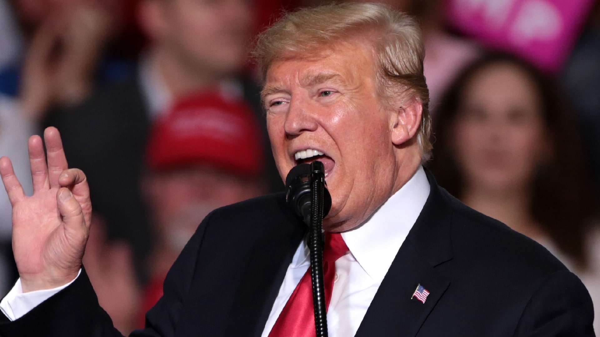 President of the United States Donald Trump speaking with supporters at a Make America Great Again campaign rally at International Air Response Hangar at Phoenix-Mesa Gateway Airport in Mesa, Arizona. Image Credit: Gage Skidmore.