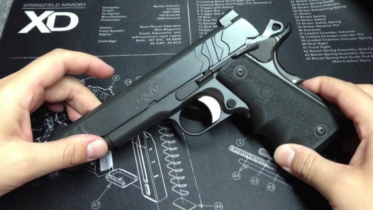 Kimber LAPD SIS M1911-A1 .45 Caliber Pistol. Image Credit: YouTube Screenshot.